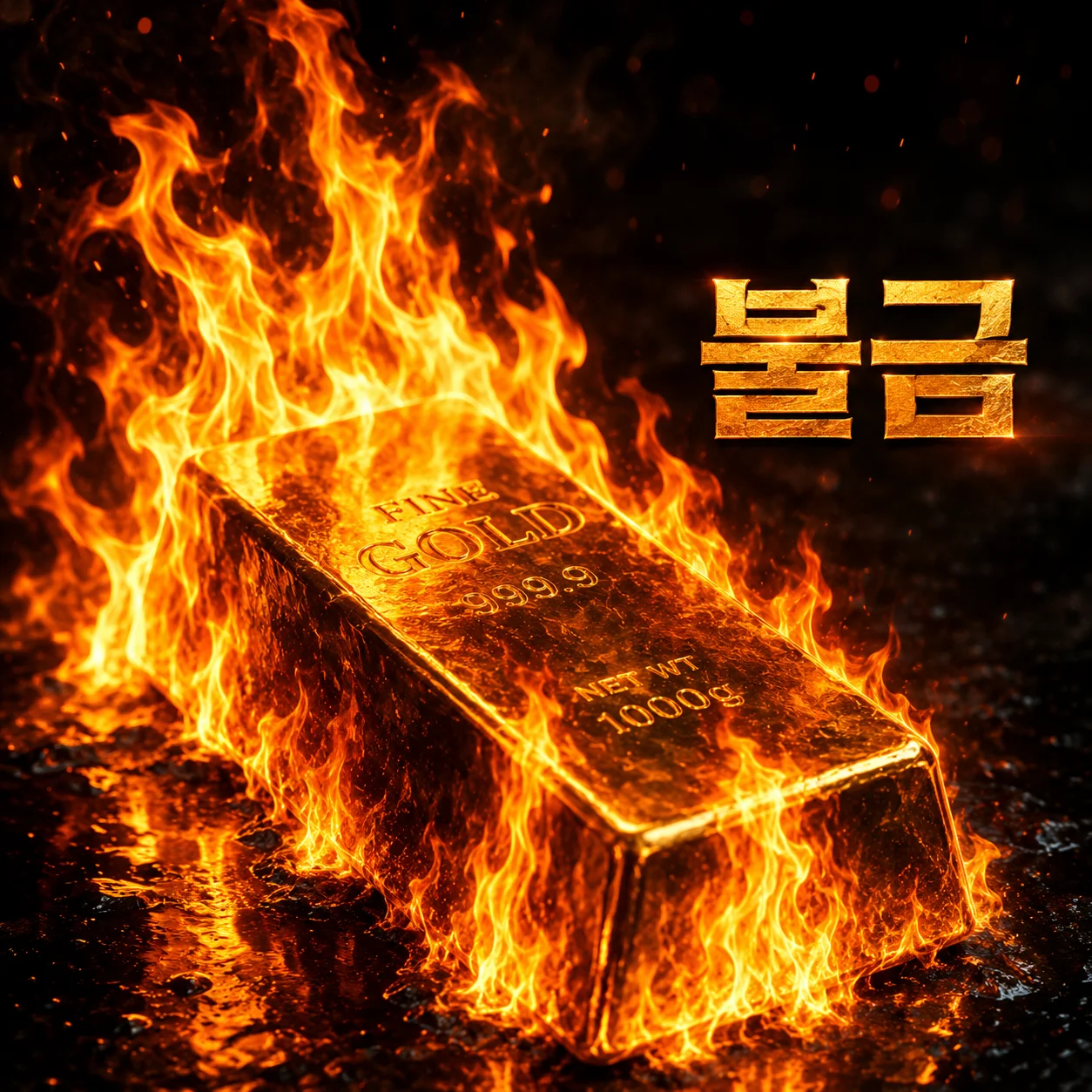 불타는 금괴 위에 불금이라는 글자가 쓰여 있습니다.