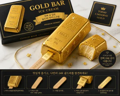 금괴 모양 아이스크림과 나무 손잡이