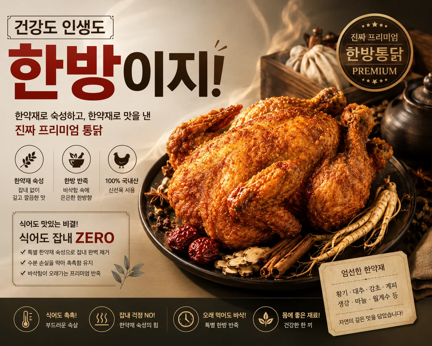 한약재로 숙성하고 맛을 낸 프리미엄 통닭