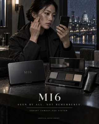 여성이 M16 위장 크림을 바르며 거울을 보고 있다.